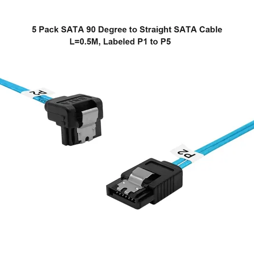 Vista 3 de ADCAUDX Cable SATA-III: 1.6 ft, paquete de 5 cables de datos SATA de 90 grados en ángulo recto a ángulo de 6 Gbps para disco duro, computadora, SDD