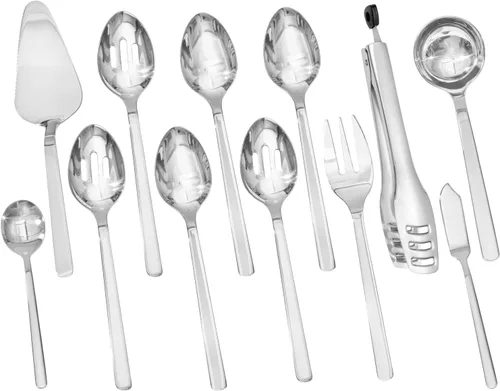 Vista 10 de KINGSTONE Juego de utensilios de servir para anfitriona grande, 18/10 de acero inoxidable resistente cucharas de servir de 10 pulgadas, cucharas