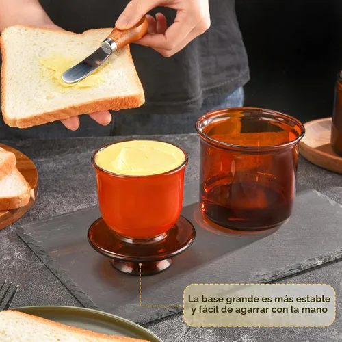 Vista 3 de Hekeieon Mantequillera de Cristal Elegante Francesa para Mantequilla Fresca y Untable, Recipiente para Mantequilla, Recipiente de Mantequilla