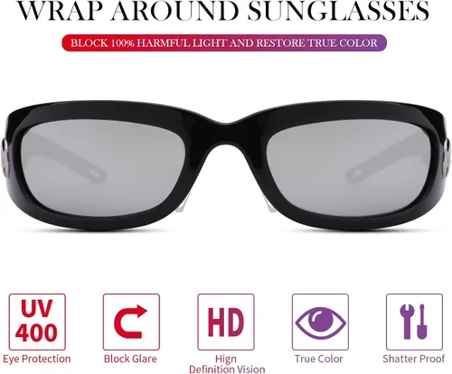 Vista 6 de Haygafe Wrap Around Sunglasses for Women Men Trendy Fashion Cool Y2K Futuristic Sun Glasses Shades