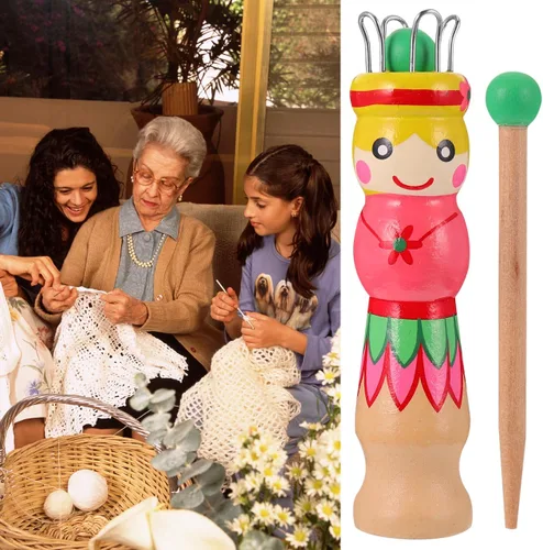 Vista 2 de Carrete de tejer francés Herramienta de tejer de madera Hilo de madera para hacer punto de muñeca Carfts Tejedor de madera con aguja