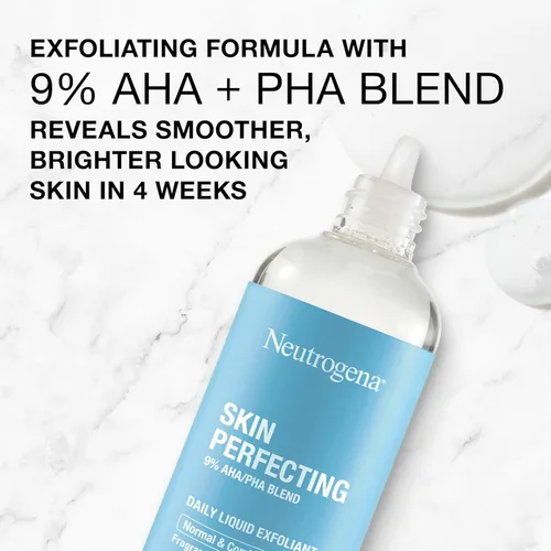 Vista 6 de Neutrogena Exfoliante facial líquido diario perfeccionador de la piel con mezcla de 9% AHA/PHA para pieles normales y mixtas, exfoliante suavizante