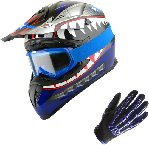 Vista 20 de 1Storm - Casco de motocross para adultos BMX MX ATV Dirt Bike Downhill Mountain Bike estilo Monster Shark Racing HKY_SC09S Negro tiburón