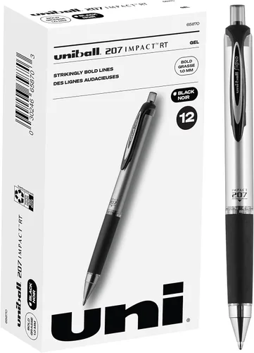 Vista 2 de Uniball Signo 207 Impact RT - Bolígrafos de gel retráctiles (paquete de 12) y bolígrafos de gel Uniball Signo 207 Impact Stick (paquete de 4)