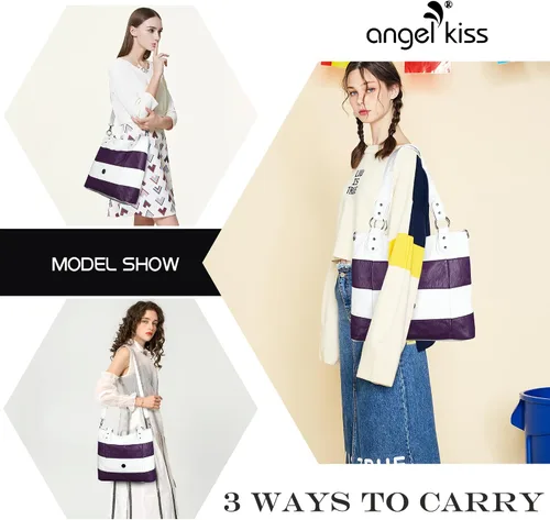 Vista 8 de Angel Kiss Hobo - Monederos para mujer, multicolor, a rayas, celosía, cruz, hombro, bolso de mano