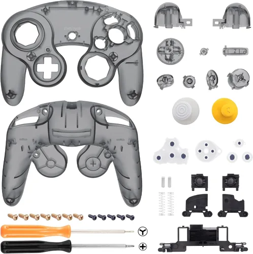 Vista 2 de eXtremeRate Placa trasera negra transparente para controlador Nintendo GameCube, cubierta de carcasa de repuesto personalizada con botones