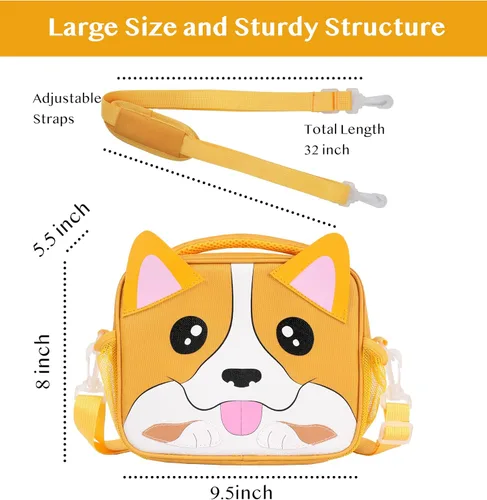 Vista 2 de Giraffe Creation Lonchera térmica para niños con correa para el hombro, reutilizable, duradera, ligera, para mantener la comida fría/caliente, perro