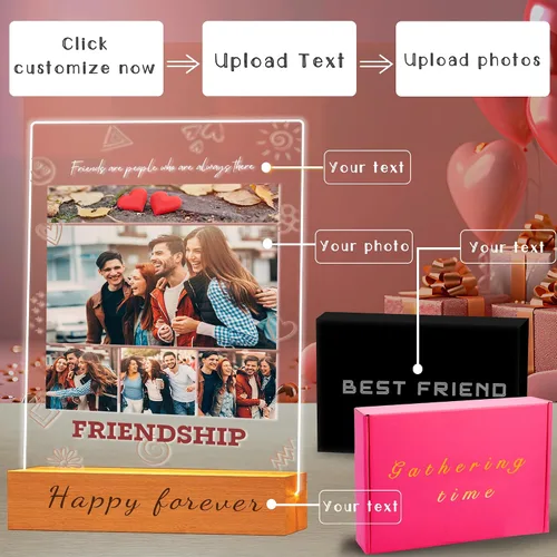Vista 2 de Marco de fotos acrílico personalizado con foto, regalo personalizado de aniversario para parejas para mujeres y hombres, placa acrílica