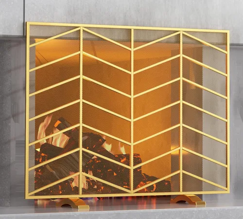 Vista 12 de Fire Beauty Panel único de chimenea de hierro forjado con malla de zigzag, protector contra chispas de fuego para sala de estar, decoración
