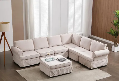 Vista 23 de Moderno sofá modular grande en forma de U, sofá cama convertible con diván reversible para sala de estar, asiento de almacenamiento, adecuado