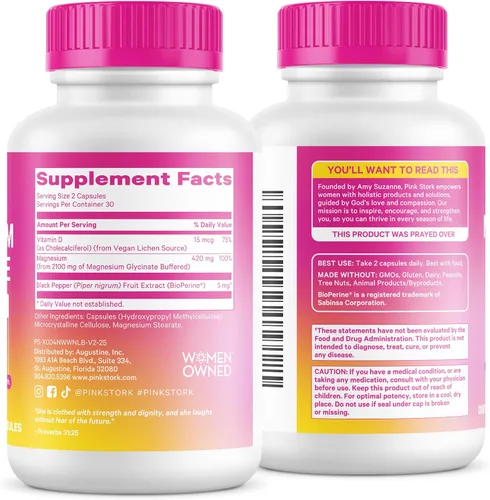Vista 8 de Pink Stork Glicinato de magnesio con vitamina D - Suplemento de magnesio para mujeres para apoyar la calma natural, el estado de ánimo y el sueño