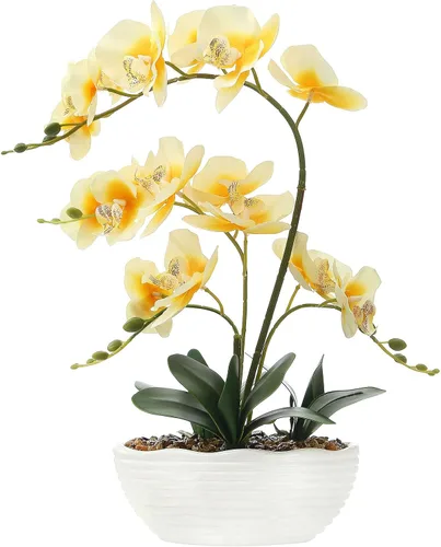 Vista 9 de Phalaenopsis - Planta de orquídea sintética de 19 pulgadas de alto, centro de mesa de orquídea de seda, arreglo floral artificial en maceta