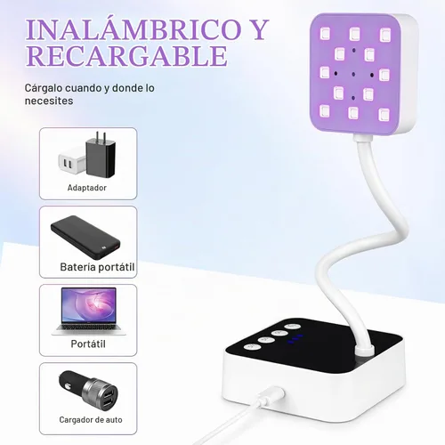 Vista 7 de Luz LED de uñas para uñas de gel - Mini lámpara de uñas de gel inalámbrica de 36 W, esmalte de curado flash, secadora de uñas con 4 veces y sensor