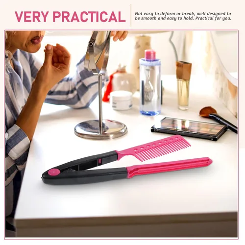 Vista 5 de FOMIYES Peine alisador de peluquería plegable, peine alisador de cabello en forma de V, plancha plana multifuncional para uso en salón y hogar, 9.05