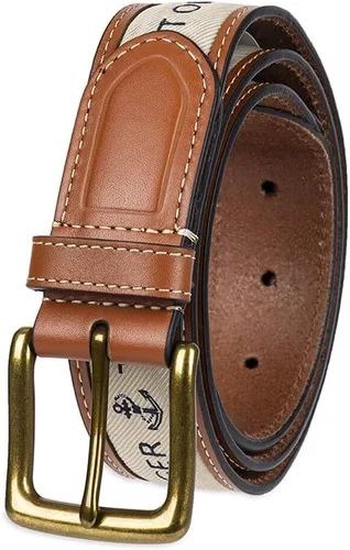 Vista 25 de Tommy Hilfiger Cinturón casual con incrustaciones de tela para hombre con hebilla clásica del arnés