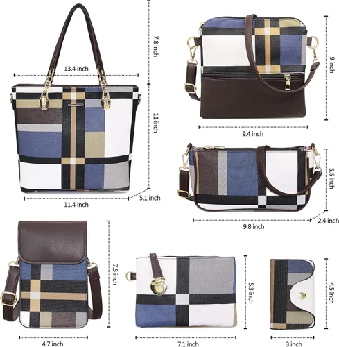 Vista 3 de Monederos y bolsos de mano para mujer, de cuero sintético, bolsas cruzadas, monederos, juego de 6 piezas