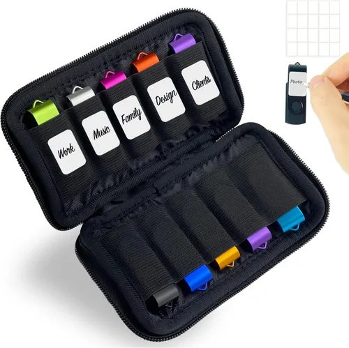 Vista 9 de JBOS Estuche para USB Flash Drive con 10 Ranuras para USB y 10 Ranuras para Tarjetas de Memoria Organizador de Almacenamiento con Bolsa