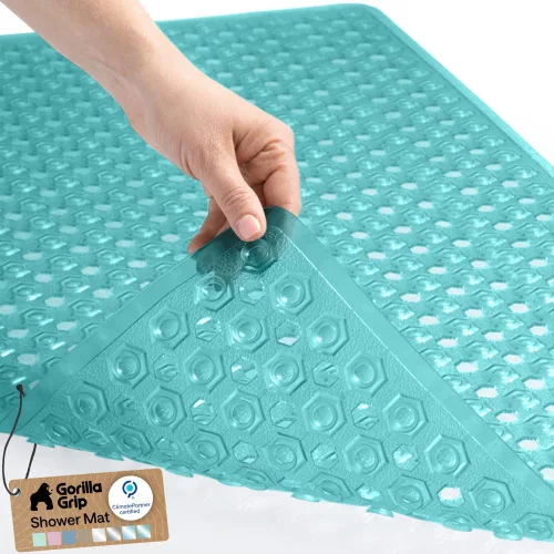 Vista 47 de GORILLA GRIP - Alfombrilla patentada cuadrada para cabina de ducha, alfombrillas pequeñas para el piso de la bañera para duchas de pie, ventosas