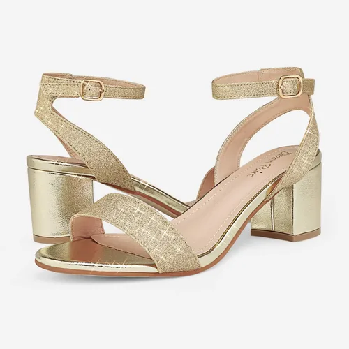 Vista 2 de DREAM PAIRS - Sandalias de tacón grueso y bajo para mujer, con correa al tobillo y puntera abierta, sandalias elegantes para fiestas