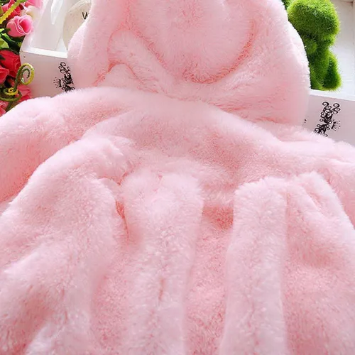 Vista 6 de Happy Cherry Abrigo cálido de piel para bebés y niñas, abrigo con capucha, bonito traje para exteriores