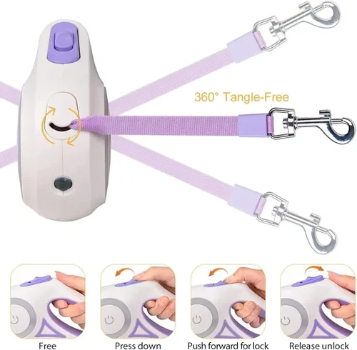 Vista 7 de Correa retráctil para perro de 10 pies – Correa reflectante resistente para perros grandes, medianos y pequeños – Línea larga sin enredos con mango
