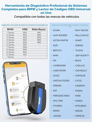 Vista 9 de ANCEL Escáner Bluetooth OBD2 BD300, lector de código de sistema completo y herramienta de diagnóstico para BMW con servicio de registro de batería