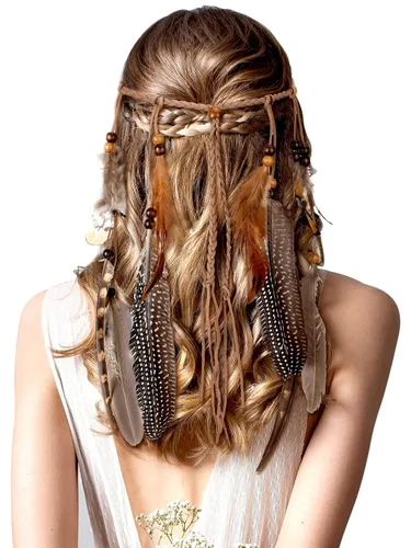 Vista 16 de XunYee - Diadema de plumas, mediana, estilo borla, color beige