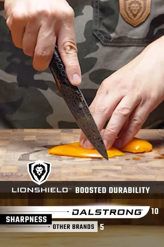 Vista 6 de Dalstrong Juego de 2 Cuchillos - Cuchillo de Chef 8"+Cuchillo de Pelar 4"-Serie Scorpion Hellfire-Acero Ultra™V12 Japonés-Damasco Negro-Mango