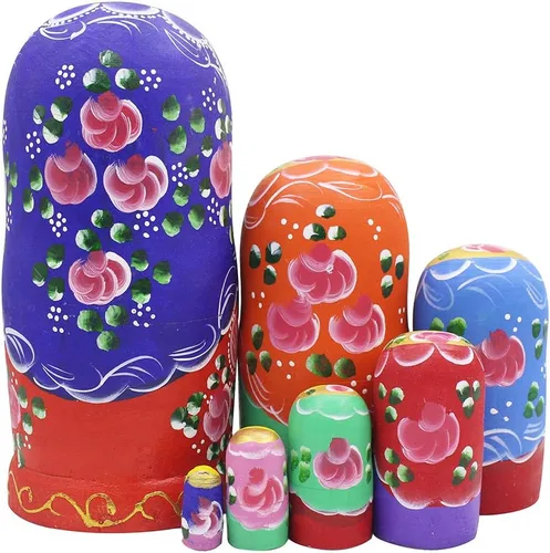Vista 2 de Winterworm Juego de 7 piezas de hermosas muñecas de madera roja con bufanda azul tradicional rusa anidación muñecas Matryoshka juguetes regalo hogar