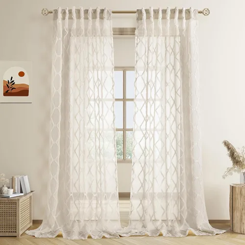 Vista 22 de Cortinas transparentes negras Hokibero de 96 pulgadas de largo, juego de 2 paneles con pestaña trasera, filtro de luz, cortinas