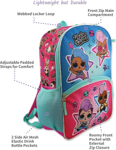 Vista 6 de L.O.L. Surprise! Muñecas Niñas 16" Mochila 5 piezas School Set, AzulRosa, Classic
