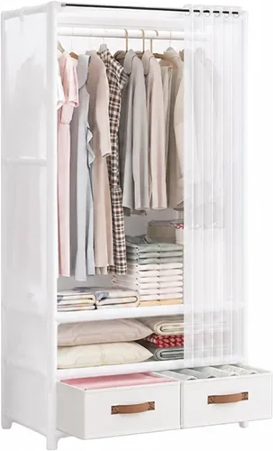Vista 14 de Armario portátil para colgar ropa, armario de estilo japonés, perchero con 1 varillas para colgar, 2 estantes de almacenamiento, 27.5 pulgadas