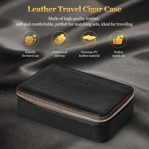 Vista 3 de Humidor de puros, humidor de puros de viaje de cuero, estuche portátil para puros con potenciador de tiro de puros y cortador de puros multifunción