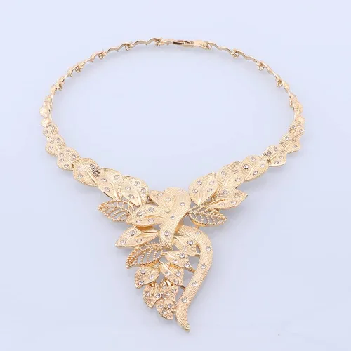 Vista 4 de NA African Dubai Gold Jewelry Nigerian Crystal Necklace Hoop Earrings Ring Women Italian Bridal Jewelry Sets Wedding Accessories