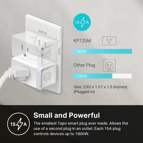 Vista 4 de Kasa Smart Enchufe inteligente, compatible con Matter, monitoreo de energía, diseño compacto, 15A/1800W máx., configuración súper fácil, funciona