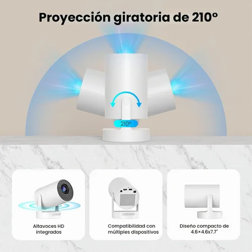 Vista 4 de 【Enfoque Eléctrico】Mini Proyector, Proyector 4K Soporte 1080P, Proyector de 260 Lúmenes ANSI con WiFi y Bluetooth, Proyector Inteligente Mejorado