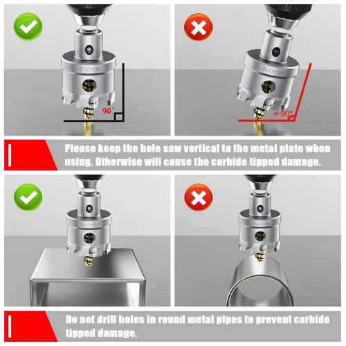 Vista 5 de Sierra perforadora de carburo de 1-1/2 pulgadas (1.496 in) para metal duro, cortador de agujeros con punta de carburo de tungsteno con broca piloto
