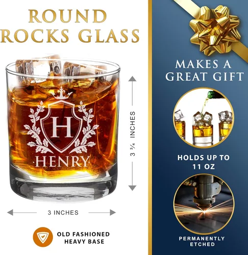 Vista 3 de My Personal Memories, Vaso Tumbler de Cristal Redondo Personalizado para Whiskey Rocks - Boda Padrinos Día del Padre - Cristalería Grabada
