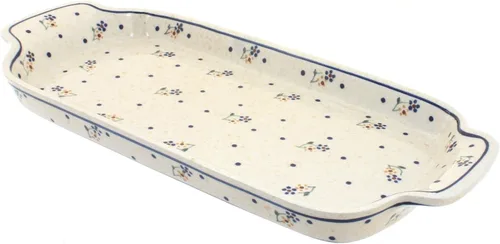 Vista 10 de Blue Rose Polish Pottery - Bandeja de pan de tulipanes azules con asas, 13.25 pulgadas de largo, hermosa bandeja de pan para cenas, muy duradera