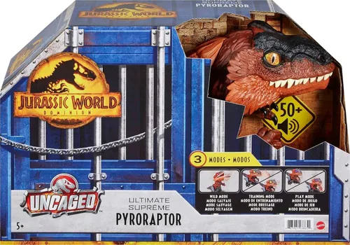 Vista 6 de Jurassic World Dominion Uncaged Ultimate Pyroraptor Dinosaur Toy - Figura de acción con movimiento y sonido interactivos