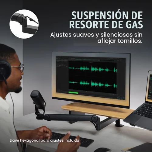 Vista 5 de Elgato Wave Mic Arm Pro - Brazo de micrófono de resorte de gas de perfil bajo giratorio 360°, funciona con micrófonos/Shure SM7B/HyperX Negro
