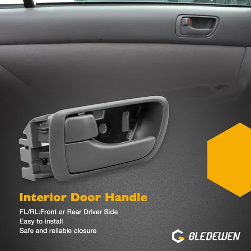Vista 5 de Gledewen Manija de puerta interior delantera trasera izquierda lado del conductor con botón de bloqueo de puerta, manija interior gris, compatible