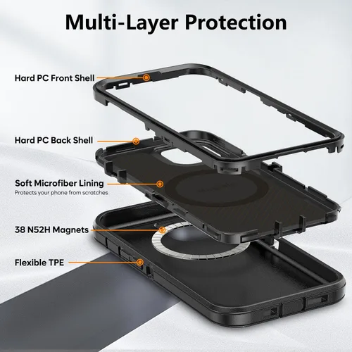 Vista 2 de TUTUKII Funda compatible con iPhone 14 Plus y 15 Plus con clip para cinturón, grado militar a prueba de golpes, compatible con MagSafe, 3 capas