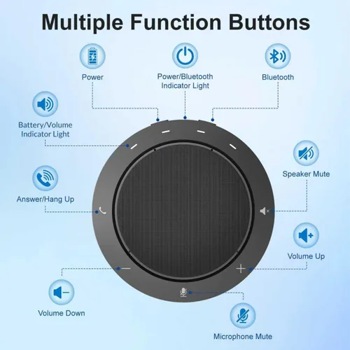 Vista 8 de Altavoz y micrófono de conferencia, micrófonos dual Al con captación de voz de 360° y sonido claro, tiempo de llamada de 10-14 horas, conexión