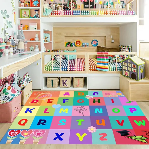 Vista 2 de ABC - Tapete de aprendizaje infantil de 2 x 3 pies, rectangular, antideslizante, lavable a máquina, para sala de estar, dormitorio, aula, cuarto