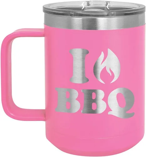 Vista 11 de I Love BBQ Black Taza de café de 15 oz con tapa deslizante Taza de café de viaje aislada Idea de regalo para barbacoa y parrilla para hombres