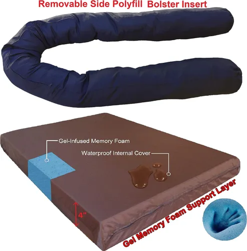 Vista 4 de Dogbed4less Sofá cama ortopédico de espuma viscoelástica de gel prémium para mascotas con forro impermeable y funda marrón de microgamuza para sofá