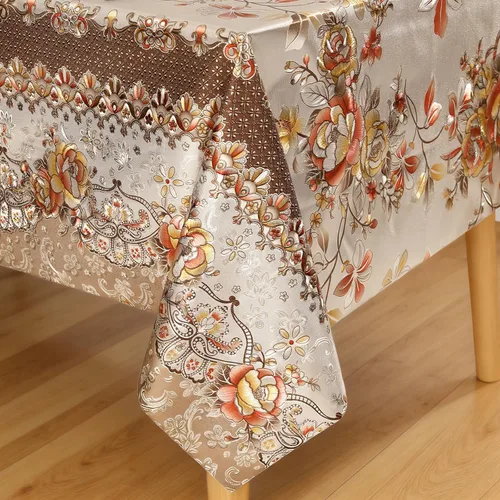 Vista 12 de FAVE Manteles dorados de vinilo para mesa de comedor de cocina, cubierta de mantel de PVC lavable para mesa rectangular para bodas, banquetes