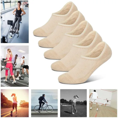 Vista 7 de Henwarry Calcetines de tobillo de algodón de corte bajo con cojín grueso para mujer, calcetines deportivos de malla para correr, 5 pares