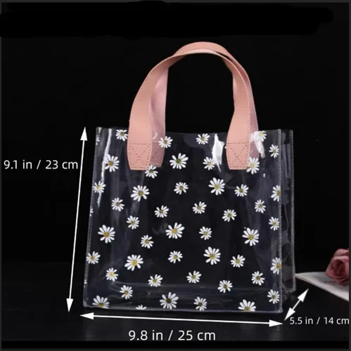 Vista 7 de YMASELA Bolsa de regalo transparente con asas (9.8 x 9.1 x 5.5 pulgadas, 2 unidades) bolsa de embalaje de regalo impermeable de plástico resistente